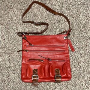 Nino bossi Red Leather adjustable strap sholder or Crossbody Bag- new